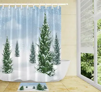 

Winter Pine forest Snow Scene Shower Curtains Bathroom Curtain Waterproof Polyester Fabric for Bathtub Home Decor Or Mat