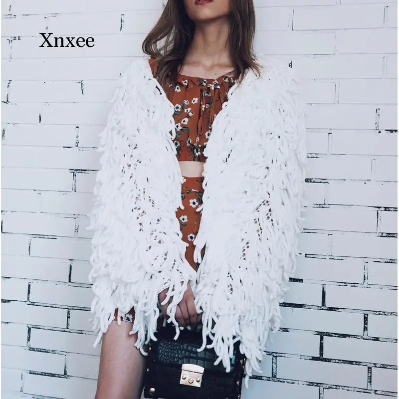 Vintage Knitting Shaggy Jacket Coat Women Sweater Soft Female Overcoat Autumn Winter Hairy Faux Fur Coat Cardigan Blue Orange