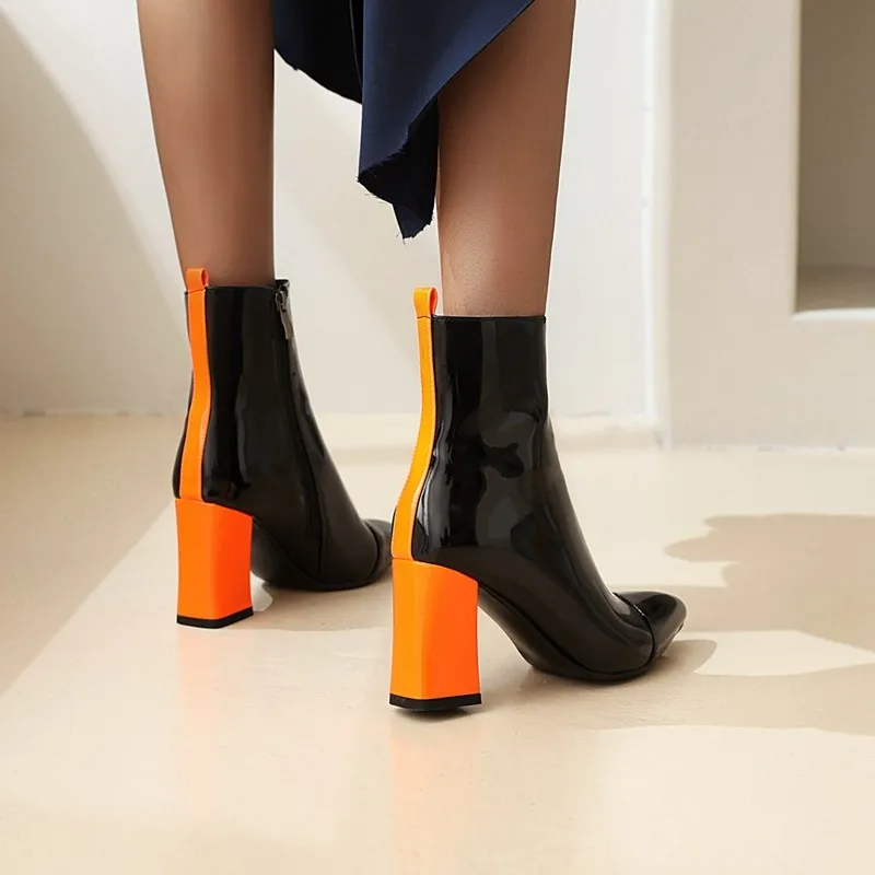 Sexy Nightclub pole dance women's shoes winter 2020 new patent leather pointed toe high heels yellow calf boots plus size 45 46