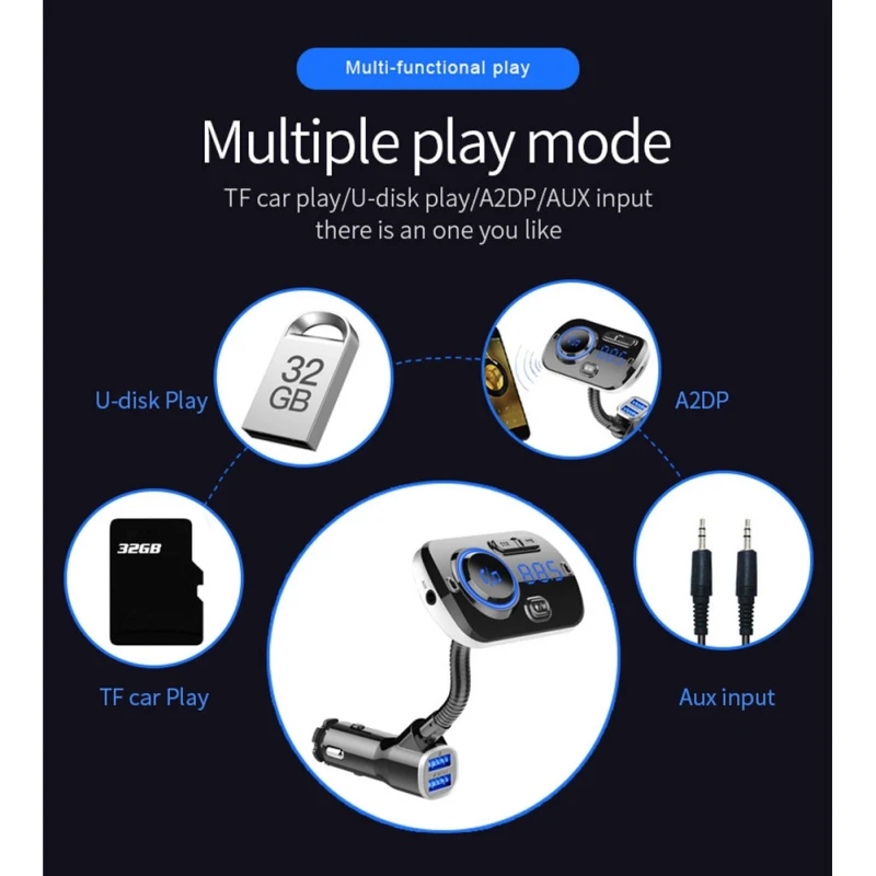 Bluetooth 5,0 fm-передатчик для автомобиля беспроводной fm-радио адаптер автомобильный комплект Hands-Free два usb порта Прямая