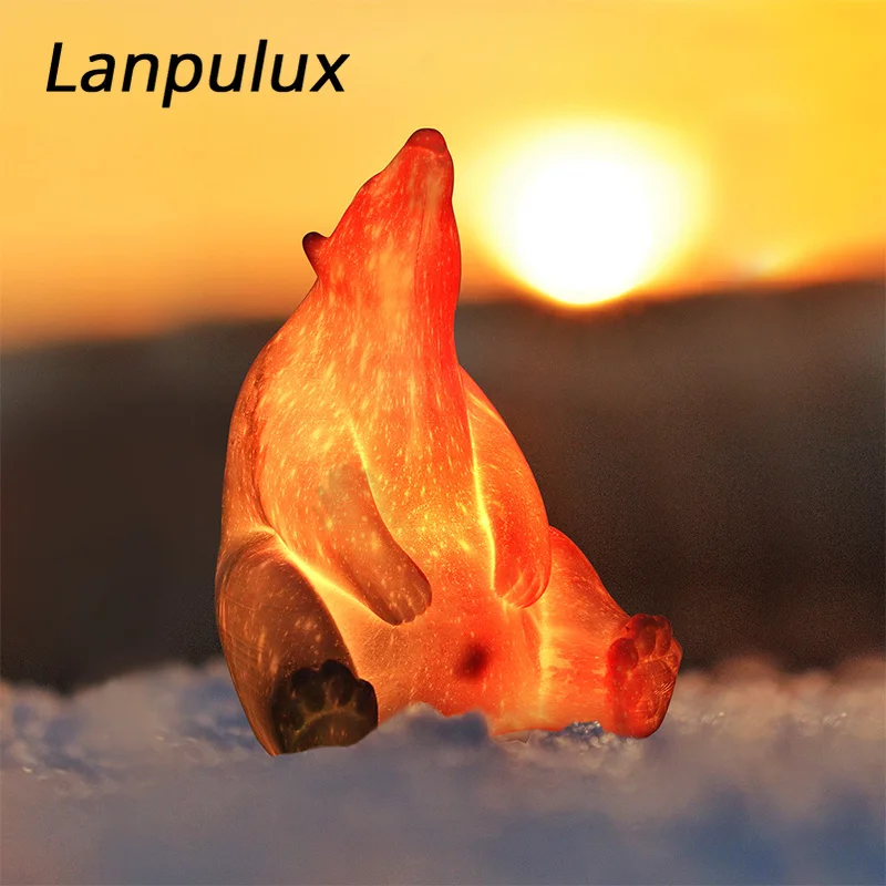 Lanpulux 16 цветов затемняемая Ночная лампа полярный медведь ЗАМОК КИТ ракетка пульт дистанционного управления с перезарядкой Декор 3D принт настольная лампа