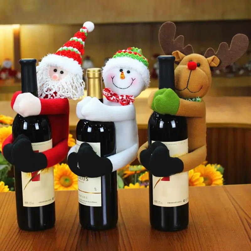 Рождественский орнамент подарок, милые кукольные винные бутылки, вечерние украшения для рождественского стола, Санта/Снеговик/Лось