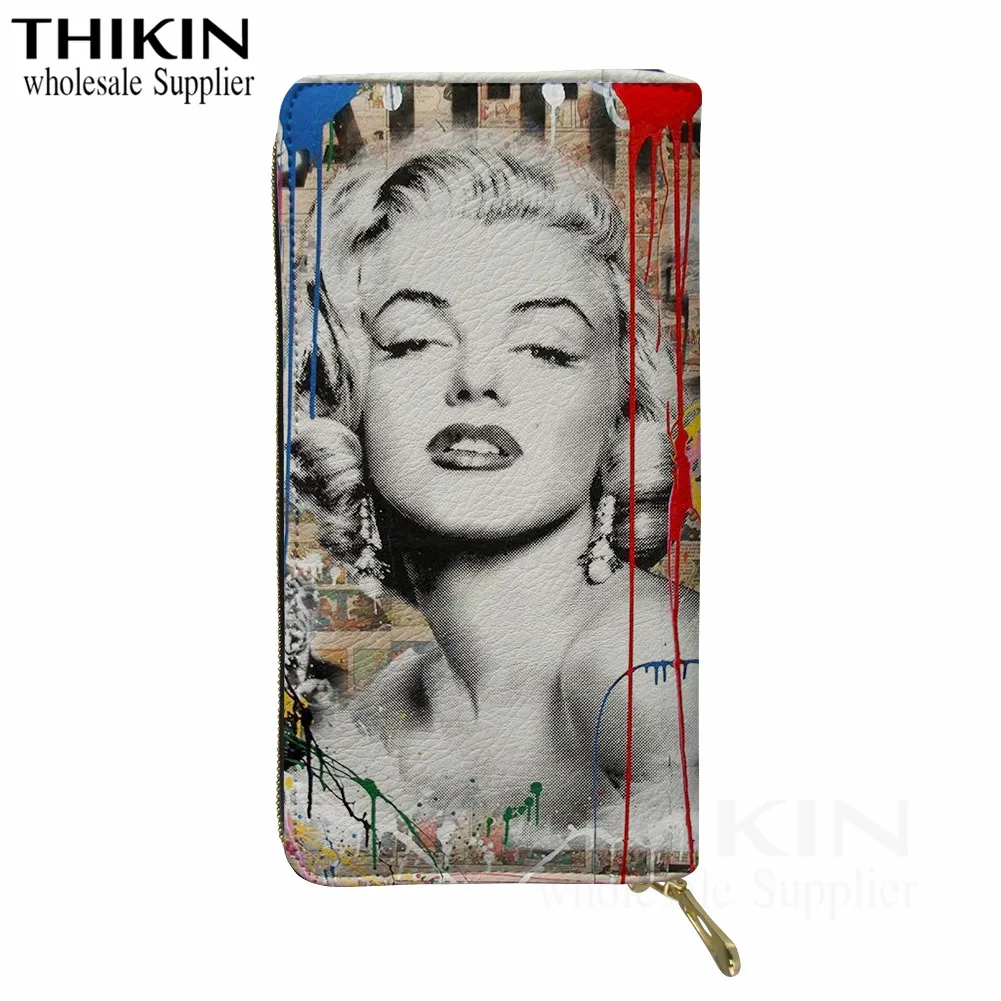 Сексуальный длинный кошелек на молнии с принтом Мэрилин Монро, Женский кошелек из искусственной кожи, 3D кошелек для путешествий, Длинный