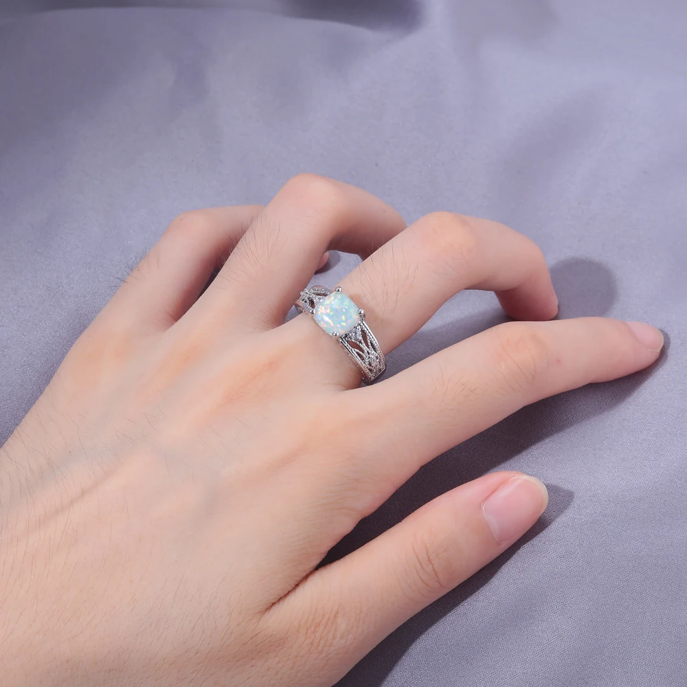 CiNily Geometric Created Square White Fire Opal Rings Cubic Zirconia 925 Sterling Silver Rings for Women Jewelry Ring Size 6-9 CiNily Geometric Created Square White Fire Opal Rings Cubic Zirconia 925 Sterling Silver Rings for Women Jewelry Ring Size 6-9