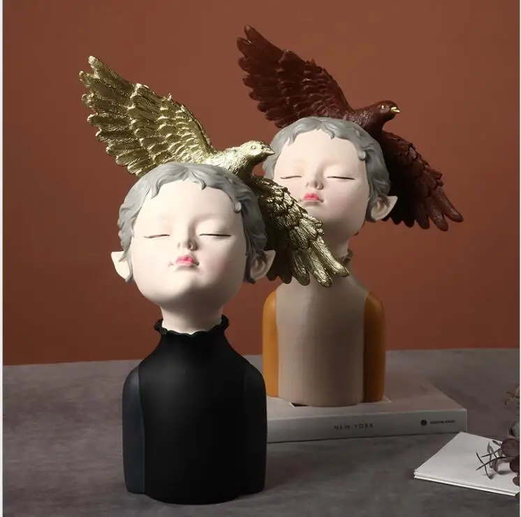 

Nordic Peace Dove Girl Resin Ornaments Accessories Art Home Livingroom Desktop Figurines Crafts Cafe Table Sculpture Decoration