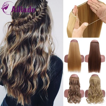 

AILIADE 22Inch 10 Colors No clips Long Straight Wavy Curly Synthetic Hair Extensions Clips in High Temperature Fiber Hairpiece