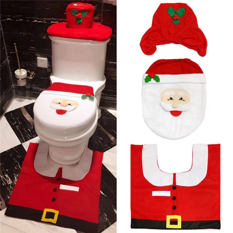 

Noel Navidad 2019 Santa Claus Toilet Seat Cover Natal Bathroom Set Contour Rug Papai Christmas Decorations for Home