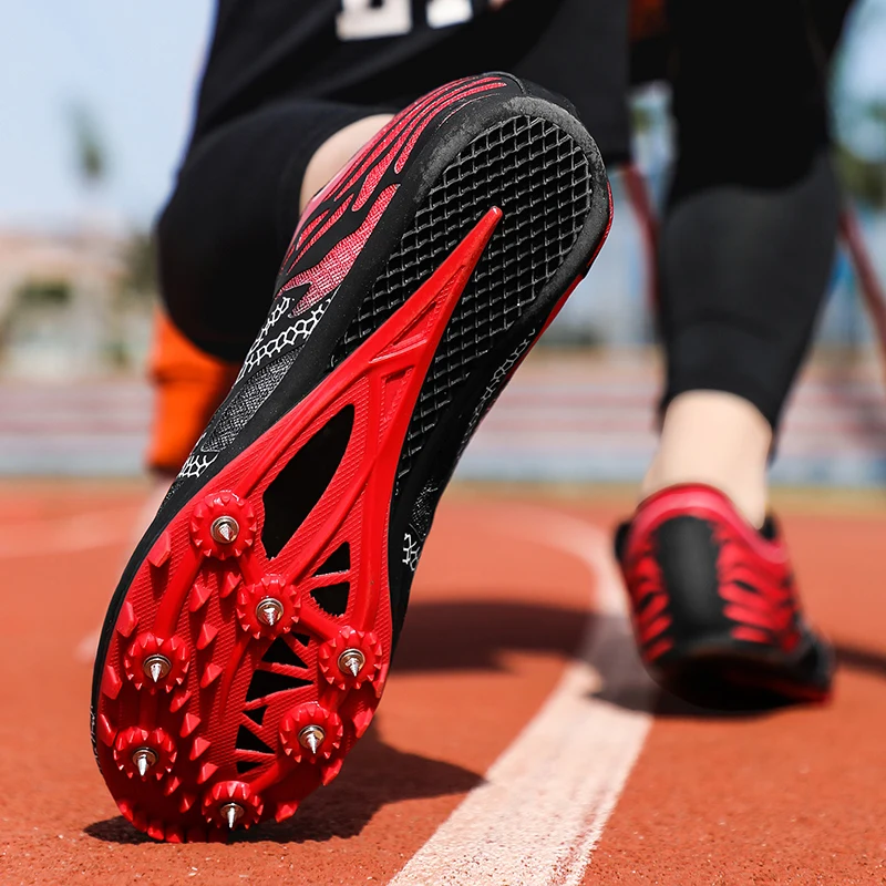 Men Women Boys Girls Track and Field Shoes Mesh Breathable Athletics Spike Shoes Black Blue Racing Sneakers Lightweight Trainers