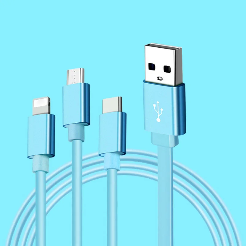 Синий Мультизарядный кабель Шнур 3 в 1 type C Micro USB выдвижной для мобильного телефона OUJ99 - Цвет: Синий