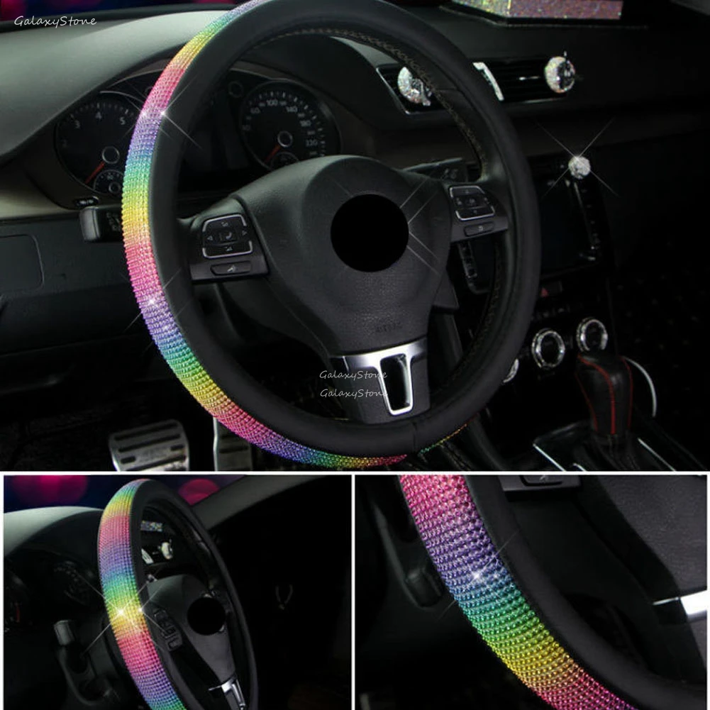 Bling Rainbow красочные 38 см Кожаный чехол рулевого колеса автомобиля дышащий Нескользящий Захват