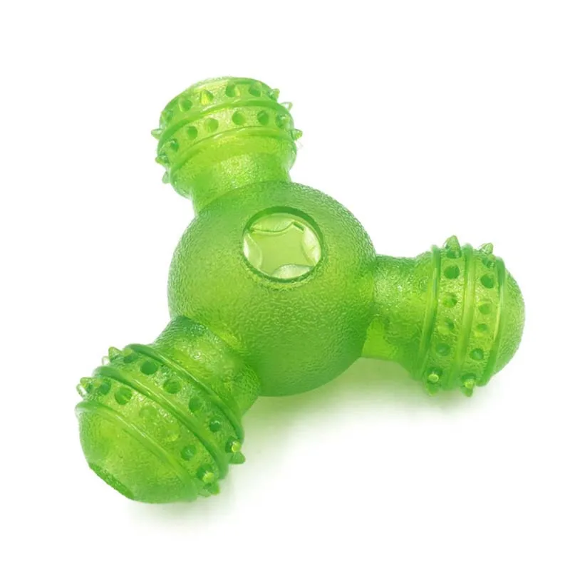 Три отверстия утечка еды резиновая игрушка для собаки молярная укуса устойчивая жевательная игрушка еда дозатор ПЭТ игрушка стеклянная головоломка капает чистый зуб корма - Цвет: Зеленый