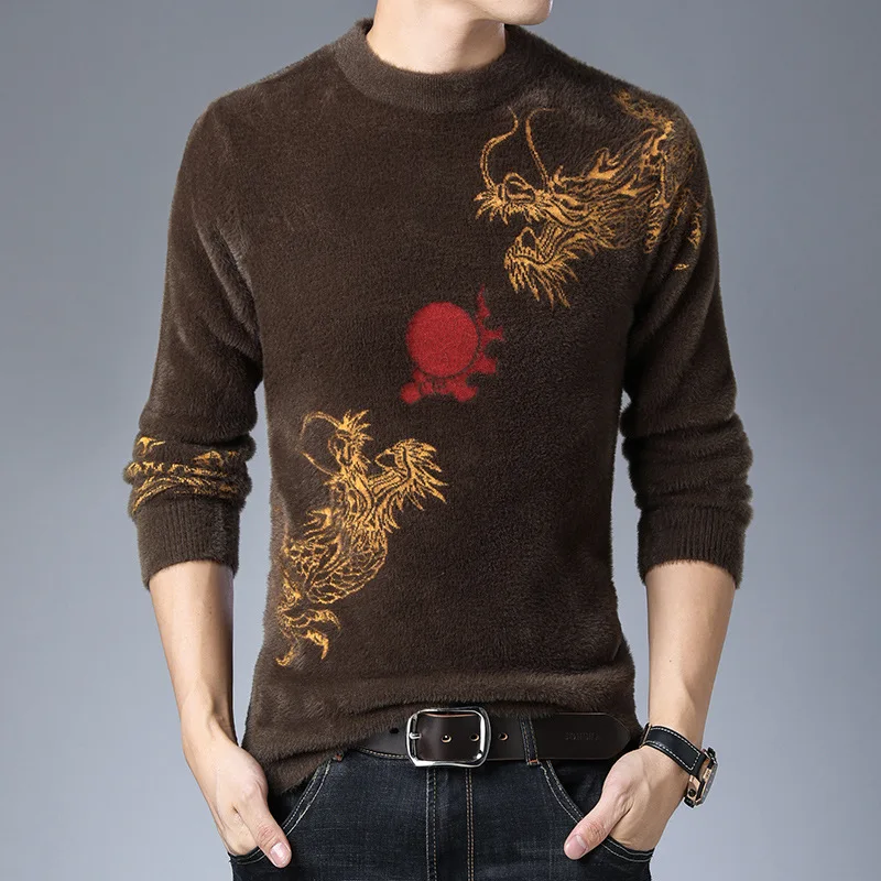 Chinese Style Crane Pattern Sweater Men Fashion Casual Pullover Winter Quality Velvet Soft Comfortable Knitted Luxury Pull Homme 6