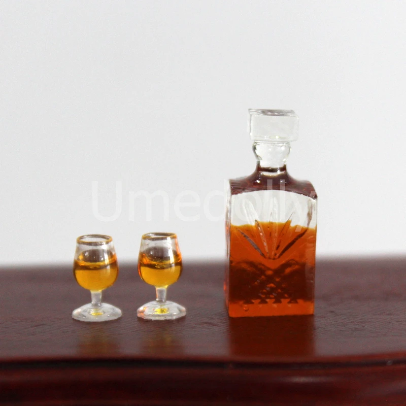 1/12 Miniature Dollhouse Decanters with 2 Glasses Mini Wine Bottle Pretend Play OB11 Doll Kitchen Toy Accessories 4