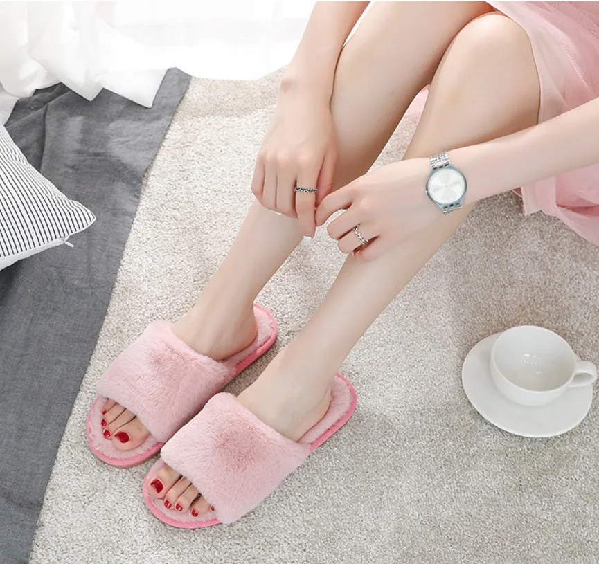 

2019 Women's Leather Slippers, Winter Shoes, Oversized Home Slippers, Women's Plush slippers, Warm Indoor Cotton Shoes