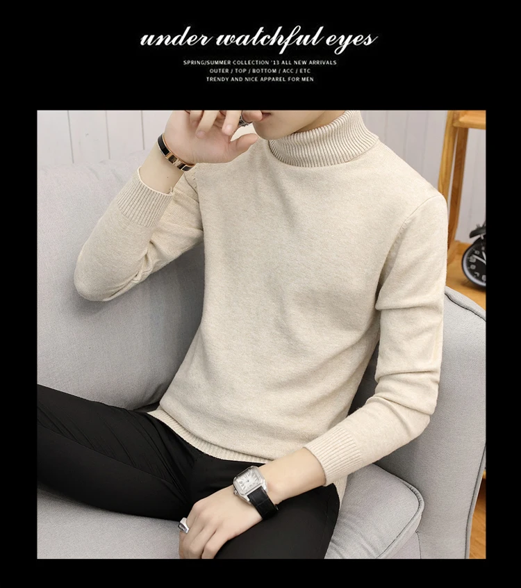 Novos Grossas de Inverno Homens Camisola de гола Alta Slim Fit Dos Homens de Tricô Quente Natal Blusas E Одежда высшего качества в повседневном стиле