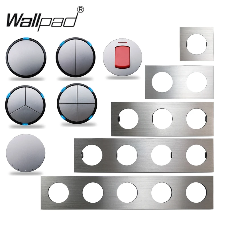 Silver Aluminum LED Wall Light Switch 1 2 3 4 Gang Intermediate Water Heater AC DP 2P Switch DIY Free Combination, Wallpad L6