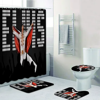 

4PCS The King Elvis Presley Shower Curtains Set for Bathroom Curtain Waterproof Bath Mat Rug Carpet Toliet Bathtub Accessories