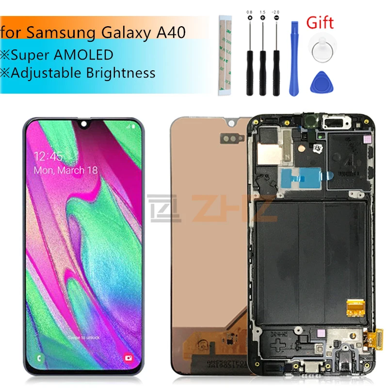 Super AMOLED для Samsung A40 LCD 2019 сенсорный экран дигитайзер в сборе A405 ЖК дисплей с рамкой