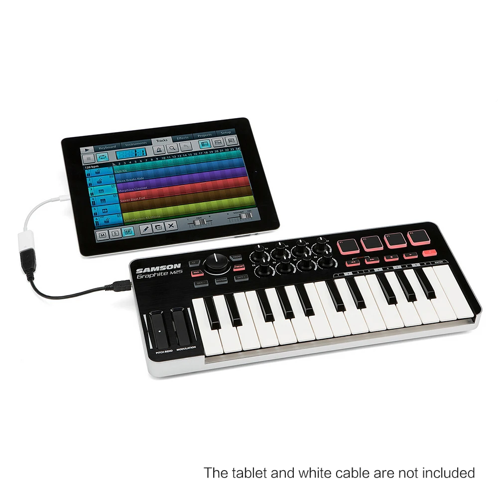 

Hot New SAMSON Graphite M25 Ultra-Portable Mini 25-Key USB MIDI Keyboard Controller with USB Cable (4 Pads/ 8 Assignable Knobs)