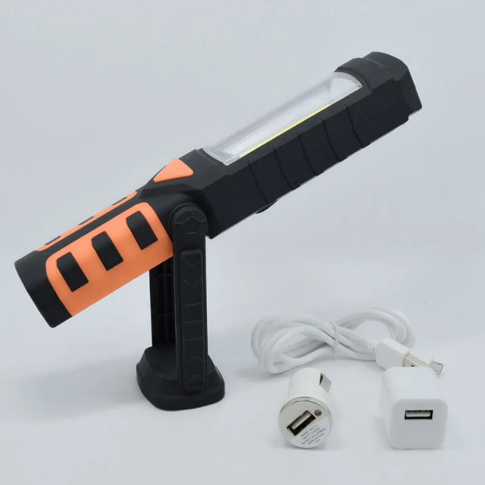 

COB T6 LED Campping Emergency Flashlight Pocket Torch 2400mAh USB Inspection Work Light Red Warning Light Car Charger Adapter