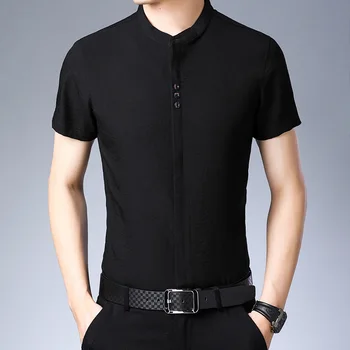 

New Arrival 2020 Summer Men's Shirt Solid Slim Fit Casual Business Working Short Sleeve Dress Shirts Brank Men Top Clothing