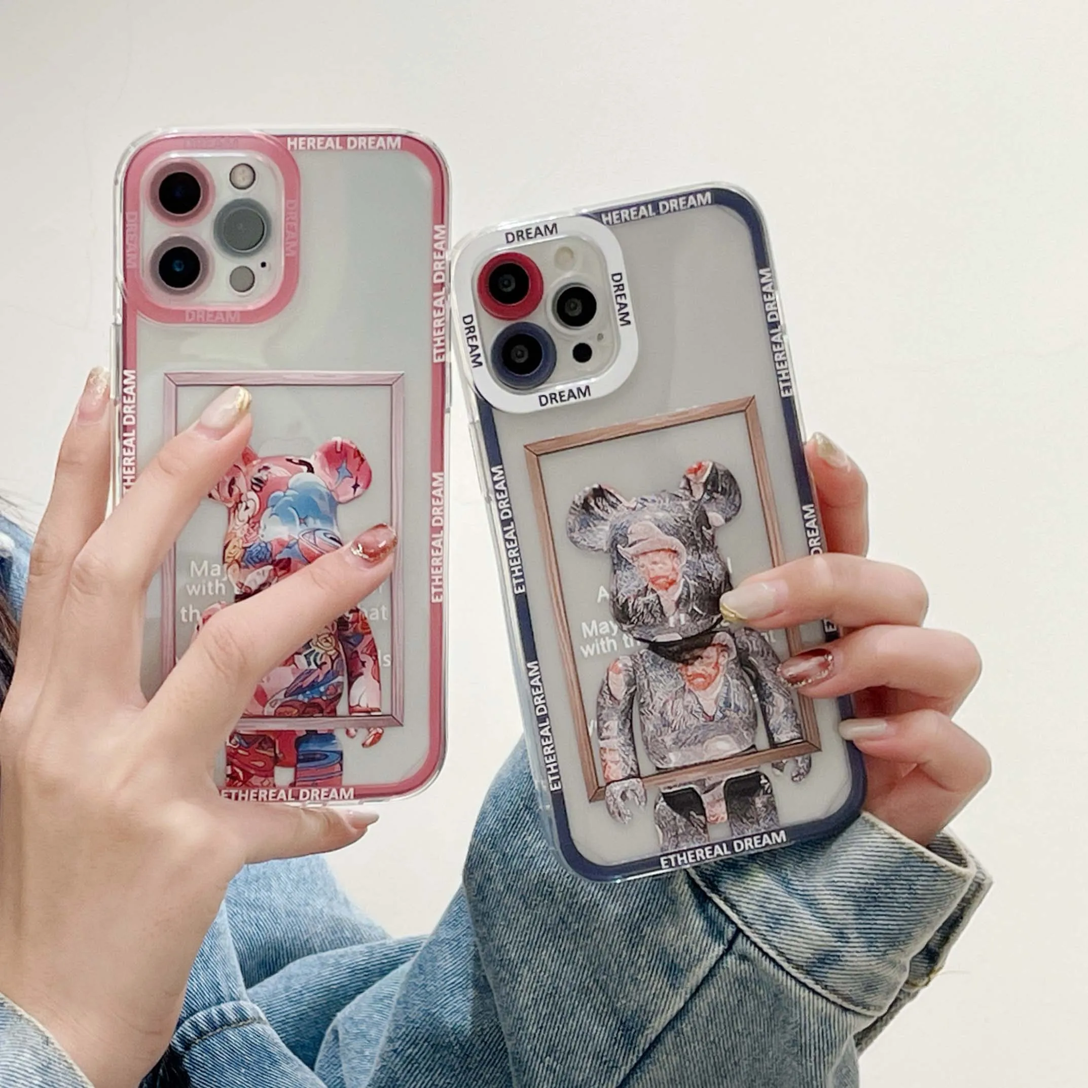 Чехол с мультяшными медведями для защиты объектива камеры iPhone 11 13 12 Pro Max мягкая