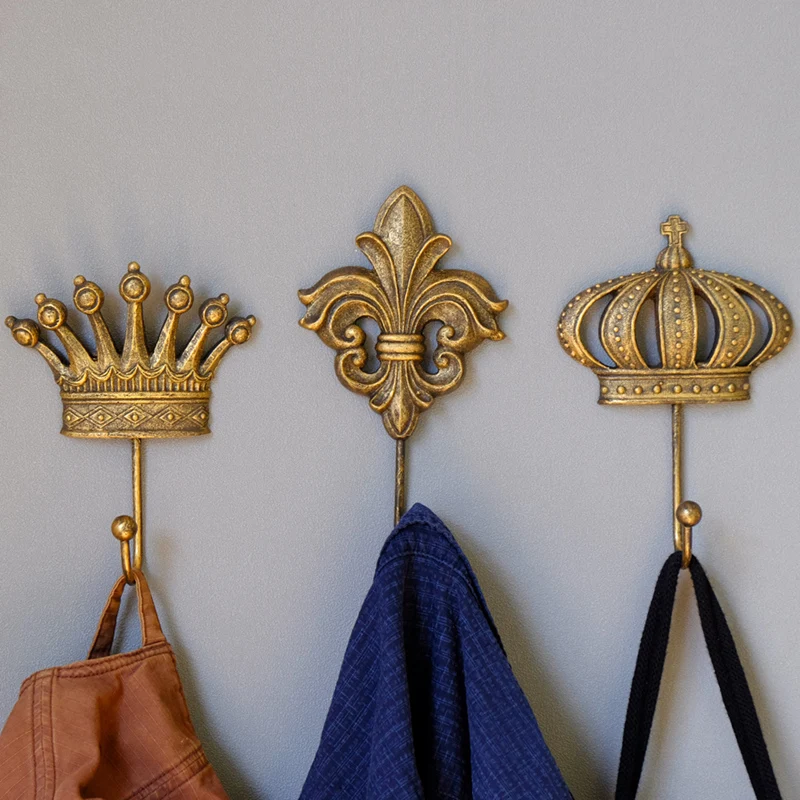 

Retro Resin Crown Decors Wall Hanging Door Hook for Clothes Coat Hat Bag Keys Towel Loft Entrance Decoration Vintage Room Decor