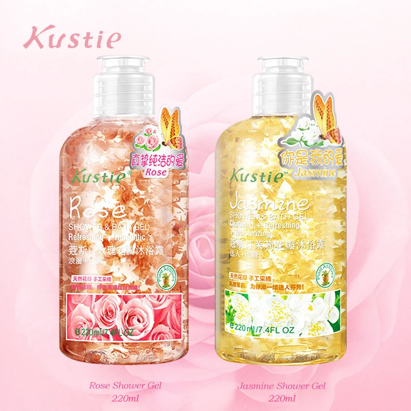 

Kustie shower gel rose jasmine flower essence body fragrance autumn deep hydrating moisturizing 220ml+220ml shower gels