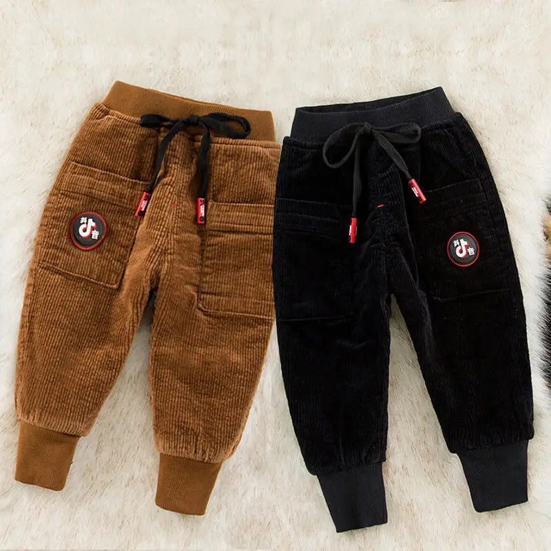 Осенне-зимние штаны для мальчиков, плотные штаны леггинсы для девочек зимние теплые бархатные брюки теплые вельветовые плотные детские спортивные штаны