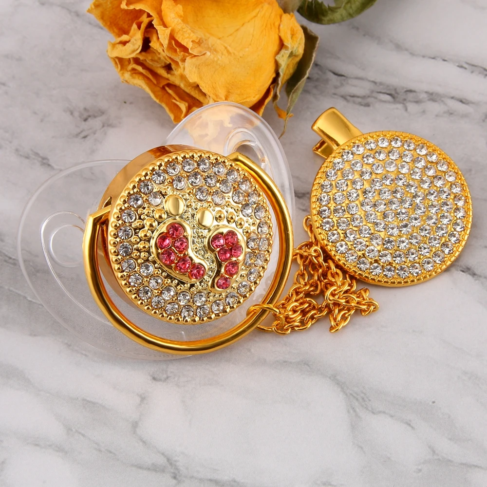 

Luxury Baby Pacifier Transparent Bling Bling Pacifier Dummy Sleep Soother White Crystal Rhinestone with Pacifier Clip Holder