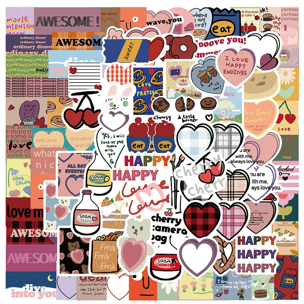 10/50/90PCS INS Style Cute Sweet Heart Aesthetic Stickers Creative Handbook  Diary Phone Case Decoration Graffiti Sticker Kid Toy