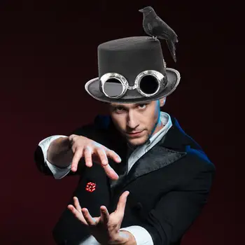 

2019 New Metal Music Festival Metal Music Festival Cosplay Crow Hat Retro Gothic Steampunk Hats For Halloween Cosplay Cap Props