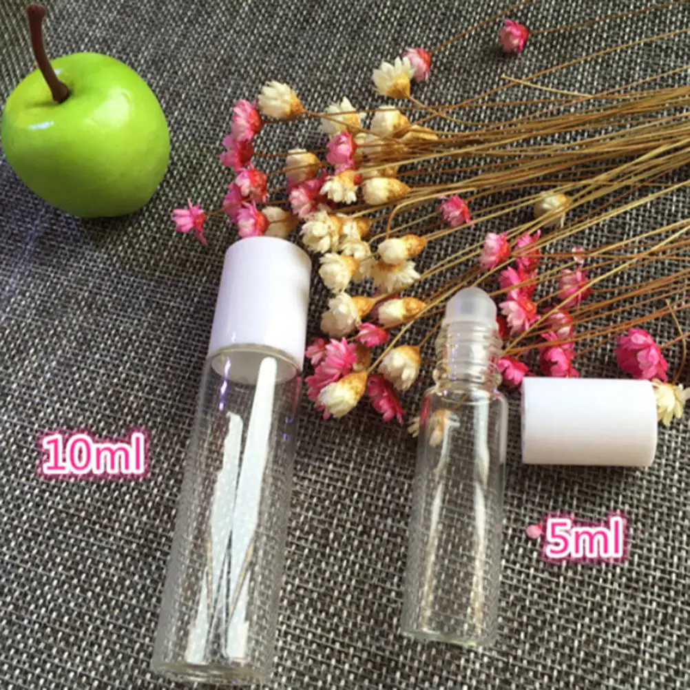 

5PCS Glass Empty Transparent Clear Bottle Roller Ball Perfume Bottle With White Cap 5ml/10ml