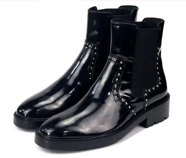 

New fashion black men boots handmade genuine leather slip on men shoes rivet chelsea boots men's boots