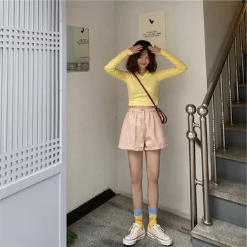 

YZY Spring and Summer New Style Solid Color Collar Short Long Sleeve T-shirt Women's