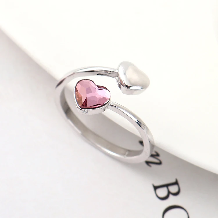 Baffin Двойное сердце открытые Регулируемые кольца для женщин вечерние кольца для свиданий серебряный цвет Anillos Mujer модные подарки - Цвет основного камня: Crystal Antique Pink