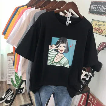 

DONAMOL Plus Size 2020 new summer Female Tees 100% cotton Short sleeve Tops Pullover Korean style printing Women's T-shirts