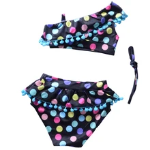 2 шт./компл. милые с принтом в горошек с кружевным гофрированным воротником для маленьких девочек, костюм для плавания, костюм