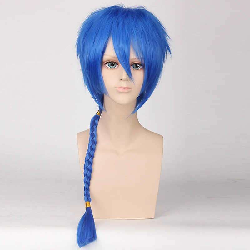 

VOCALOID KAITO Cosplay Wig Blue Short High-temperature Fiber Synthetic Hair Anime Costume Wigs with Detachable Horsetail