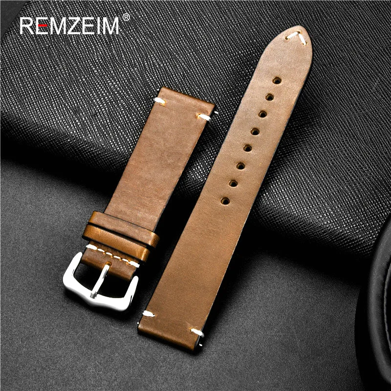 Artisan Oil Wax Leather Watchband in Blue, Red, and Brown - Premium Replacement Strap