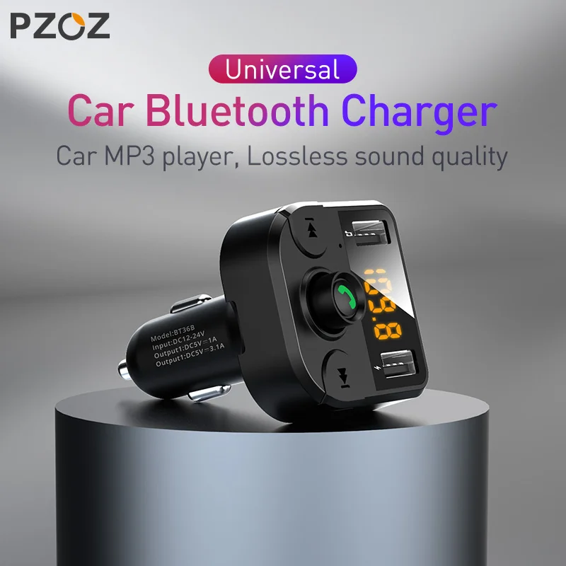 Автомобильное зарядное устройство PZOZ с двумя USB-портами QC 3 0 цифровой дисплей