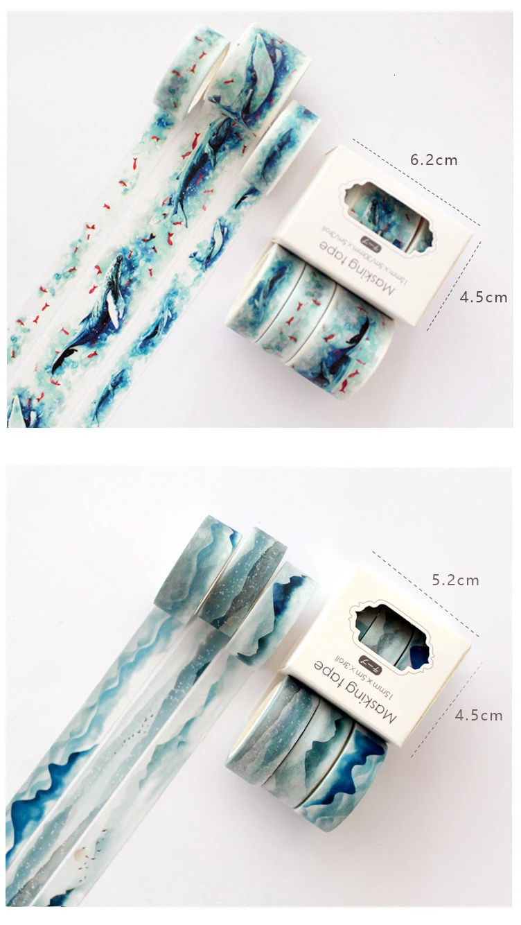 3Pcs/Set Ocean Washi Tape Cute Adhesive Tape DIY Masking Tapes Washitape