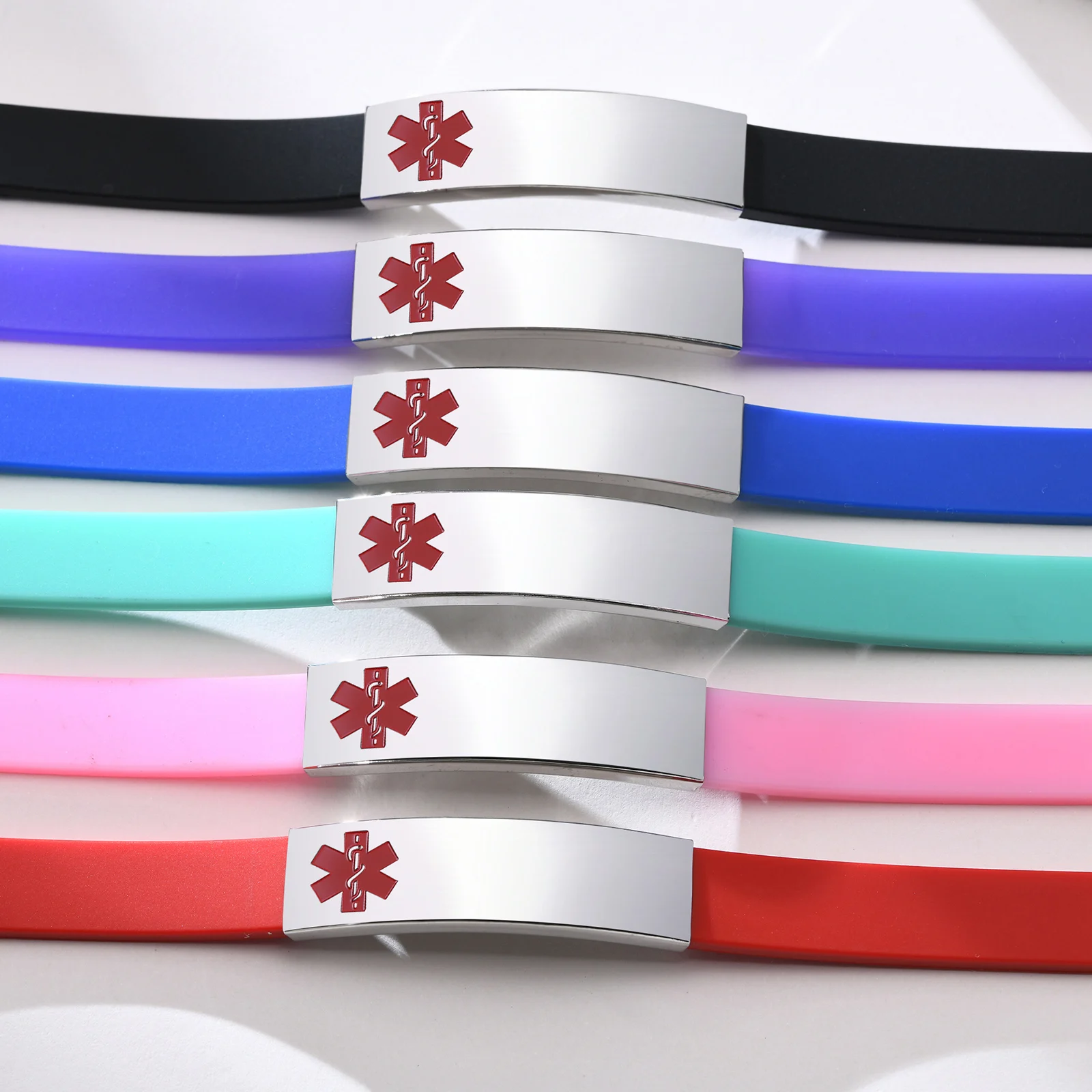 Minimalist Adjustable Medical Alert ID Bracelet, Silicone Wristband for Women with Free Engraving