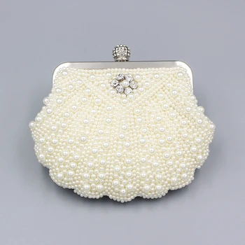 

Women shell Shape Pearl Diamond Beading Rhinestone Lock Evening bag Clutch Purse Cross-body Bag Shoulder Bag with Chain 2020 New