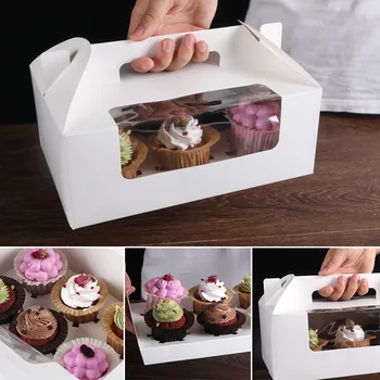 

20PCS High Quality 6 grill Diy Korean muffin cupcake pastry box cupcake packing box Free Shipping