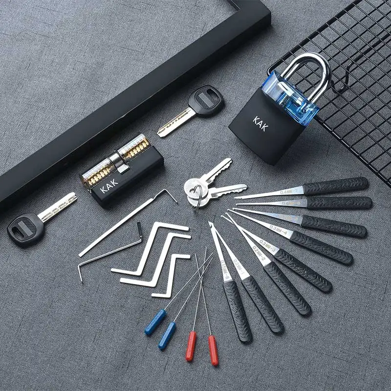 KAK прозрачный поворотный замок с отверстием для удаления ключа, набор крючков, набор экстракторов, слесарный ключ, инструмент - Цвет: KAK-LT-29-Blue
