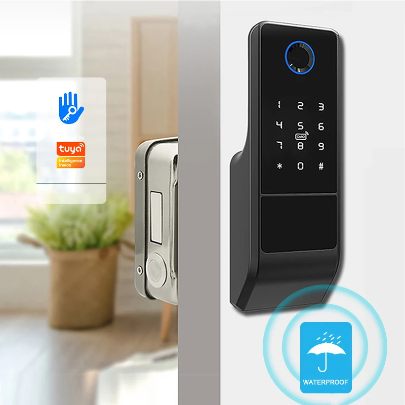 

Waterproof Outdoor Smart IP65 Fingerprint Door Lock Digital IC Card Rim Electronic Motise Lock WiFi Knob