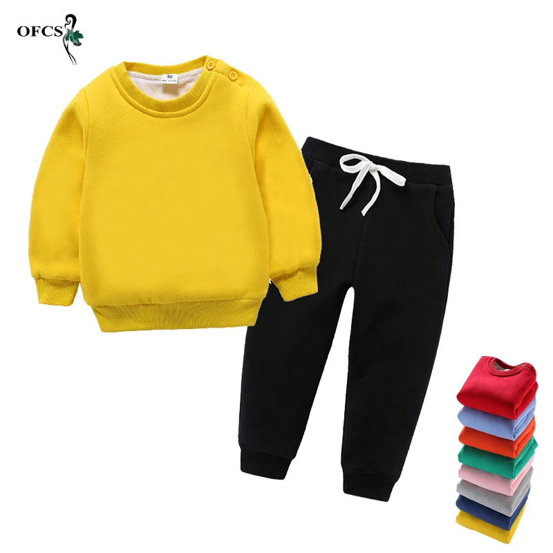 

Winter Thick Warm Baby Boy Girls Clothes Set Plush Cotton Sweatshirt+Pants 2Pcs/Set For Kids Heavy Withstand Cold Child Clothing