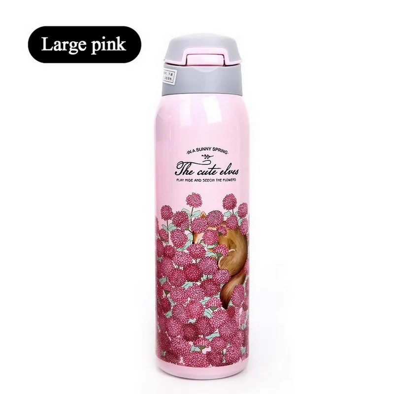 480ml pink 350/480 мл Термос из нержавеющей стали спортивная изоляционная чашка с соломинкой Для детей портативная Вакуумная бутылка Стакан Кружка Термокружка - Color: 480ml pink