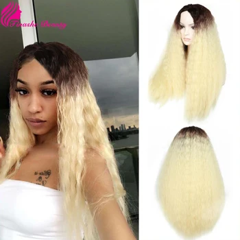 

Tinashe Beauty Kinky Straight Synthetic Hair Wigs 26 Inch Blonde Heat Resistant Wigs for Black Women Long High Temperature Wig